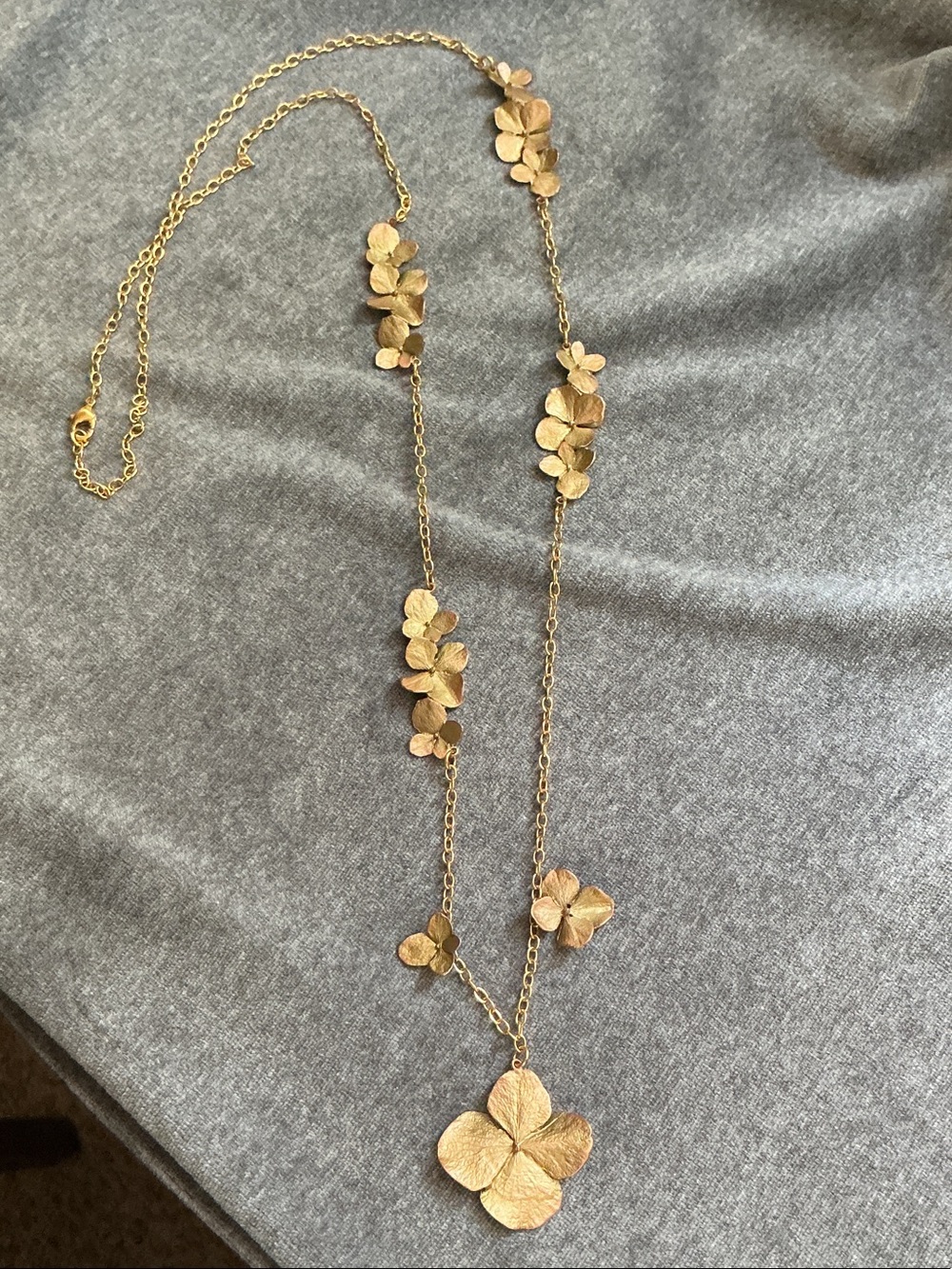 Michael Michaud Hydrangea Long Bronze Flower Pendant Necklace